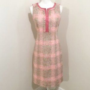 Brooks Brothers Lanificio Campore Italy Pink & Tan Woven Sleeveless Shift Dress